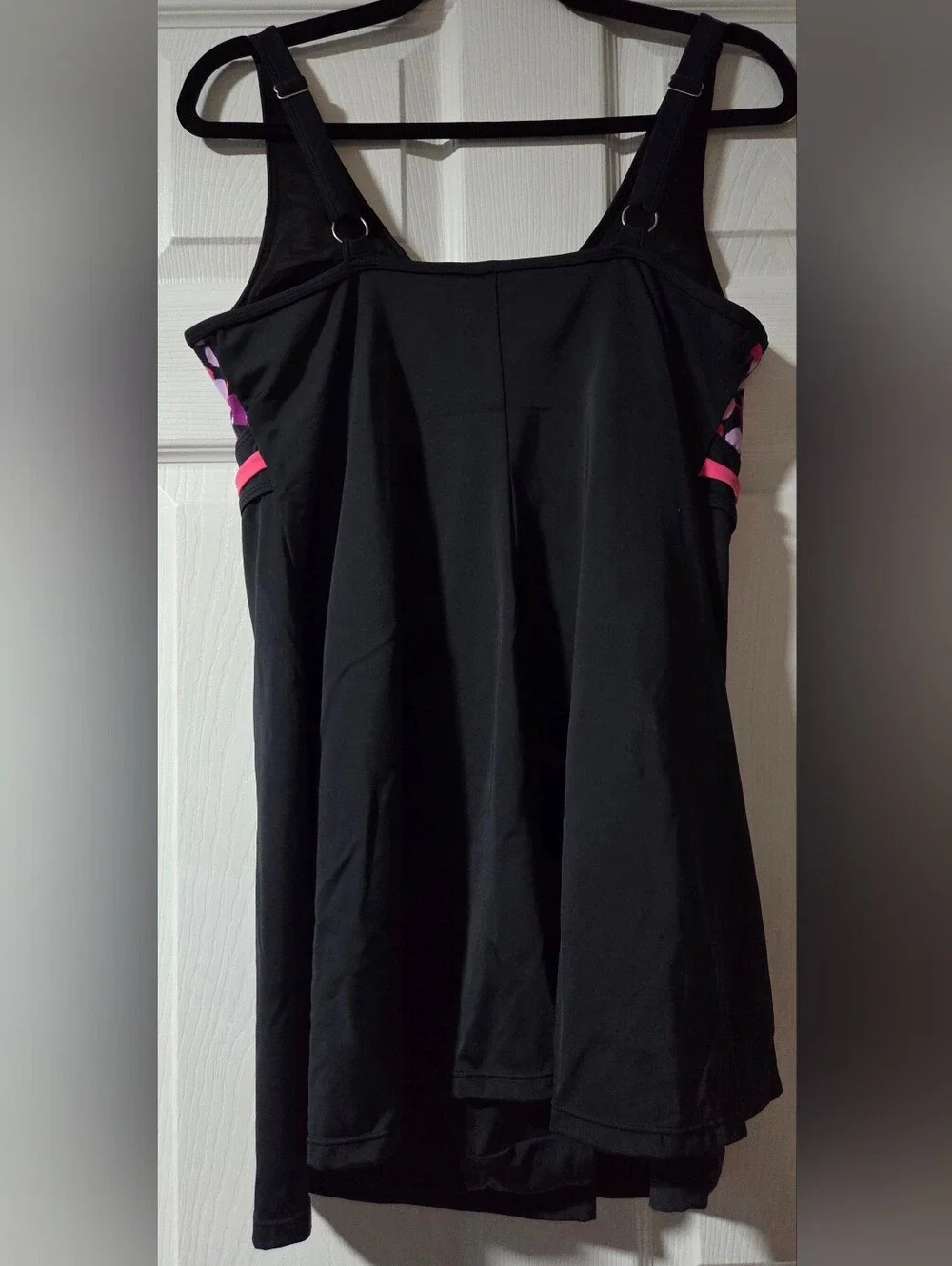 Black One-Piece Swimdress with Pink Polka Dot Bodice